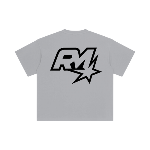 Back of the gray Bikelife Anthem tee with the black RM star logo